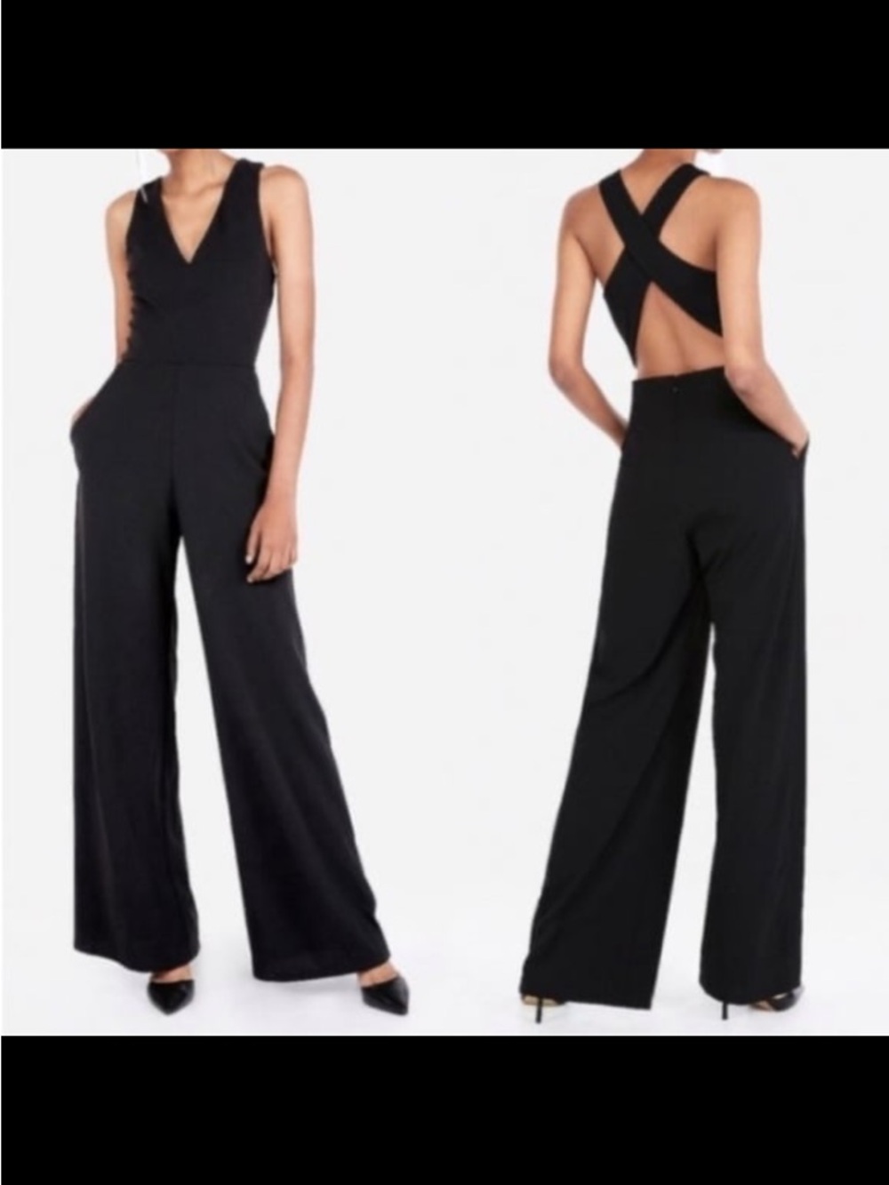 Express Black Sleeveless Wide-Leg Jumpsuit with Cross-Back